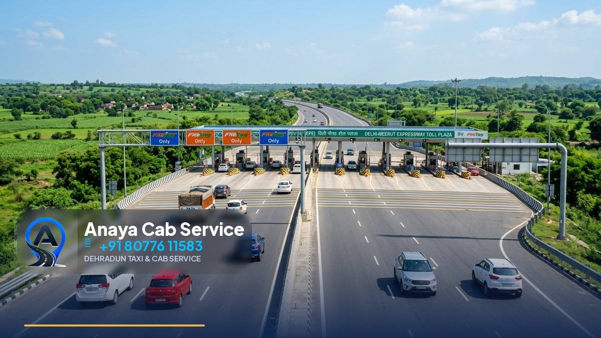 White sedan taxi on the Delhi-Dehradun expressway