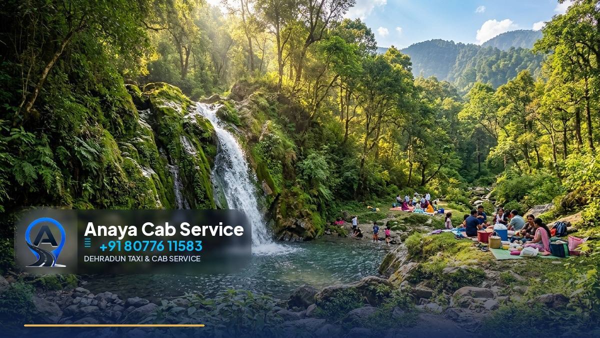 Scenic mountain valley day trip from Dehradun with waterfall