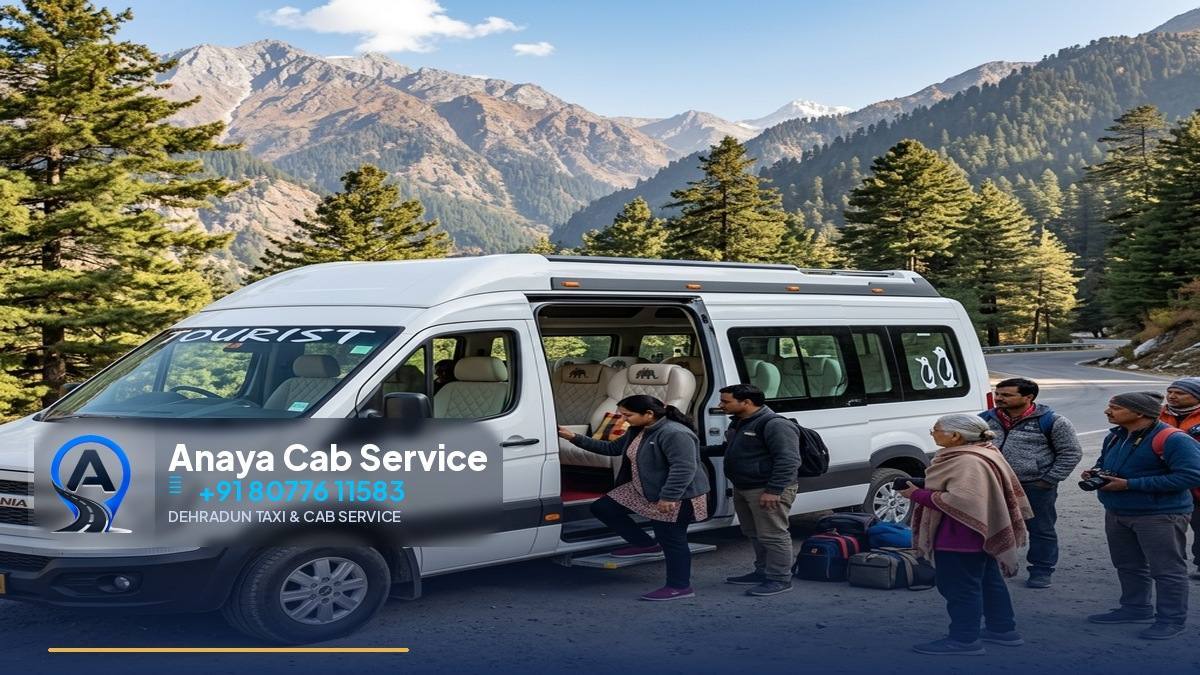 Force Urbania tempo traveller parked on a Himalayan road
