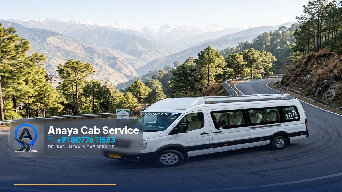 Group boarding a Force Urbania tempo traveller at a mountain stop