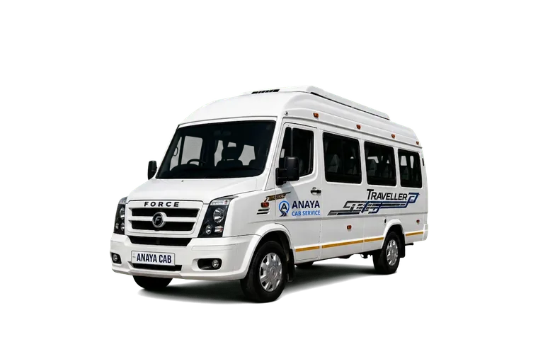 Tempo Traveller taxi on Himalayan mountain road